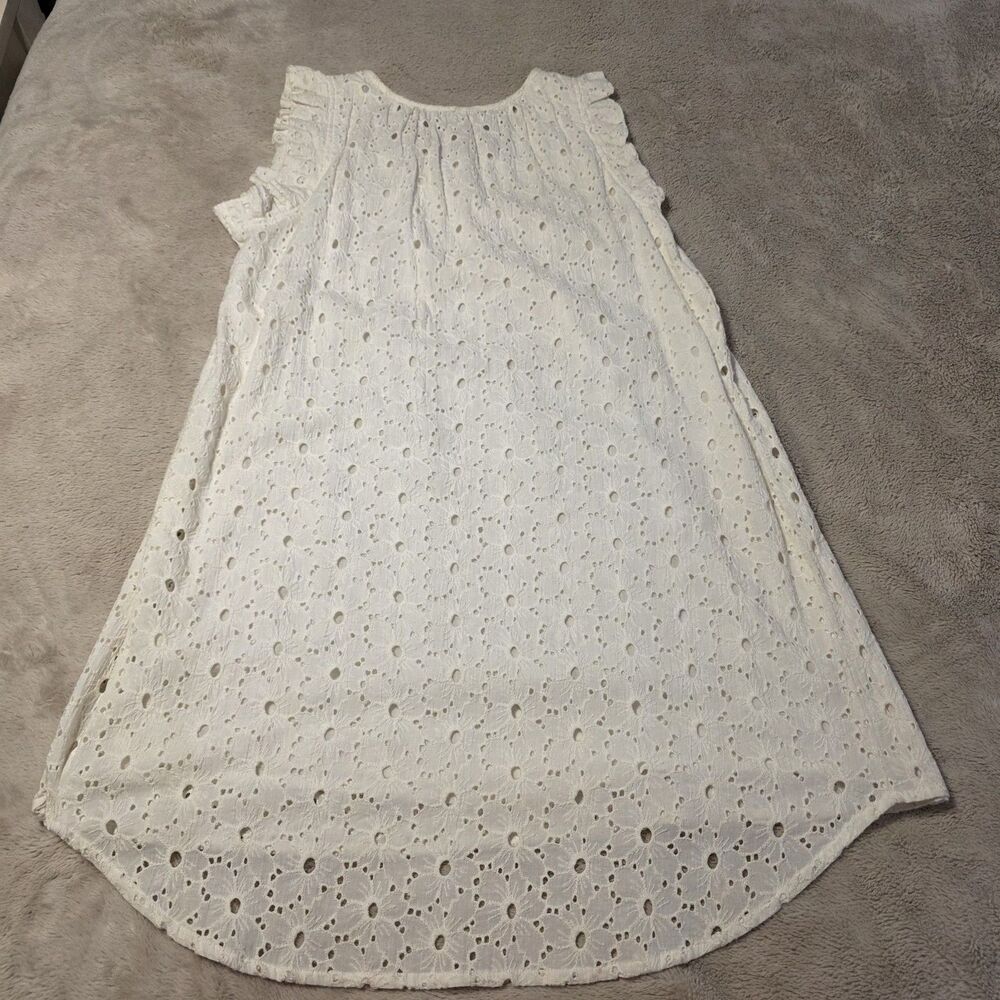 World Market White Eyelet Dress Large XL Flutter Sleeve Country Cowgirl Cotton - Picture 7 of 7